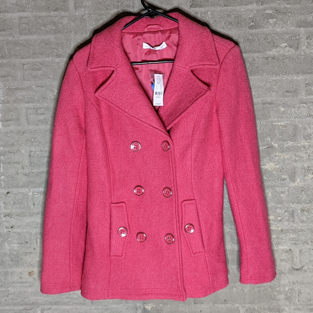 New York and Company Wool Blend Pea Coat Pink Women's Size Medium